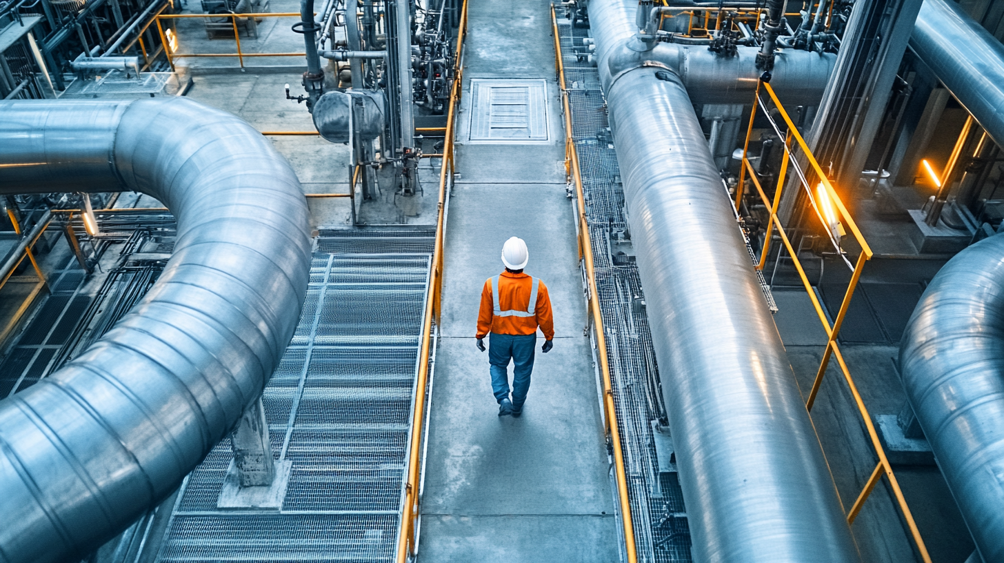 anneink_66402_a_mood_closeup_top_view_of_refinery_worker_walk_2c5bb0f4-e0c5-415b-bbd6-604cceb1bd7d_0 worker on elevated platform